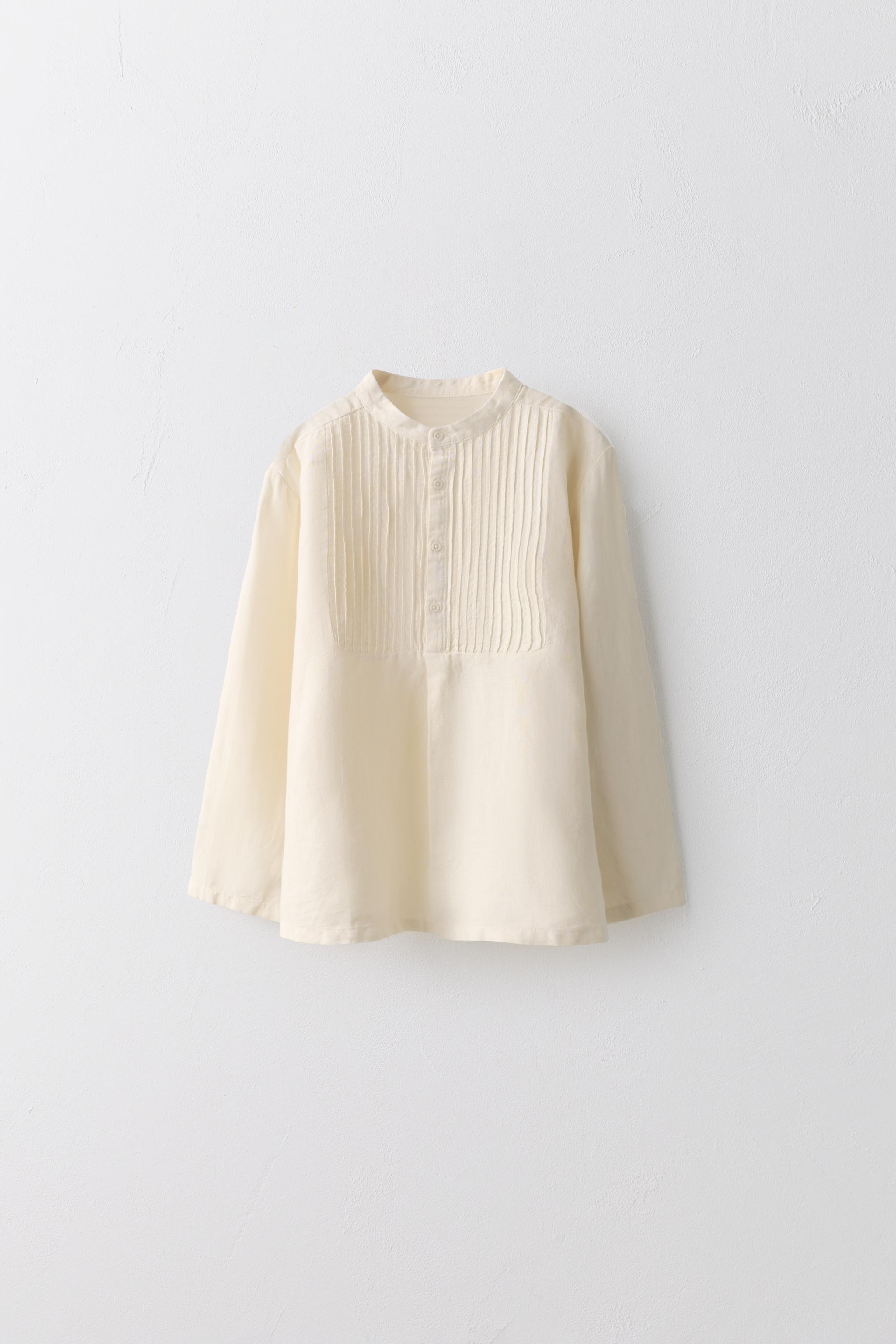 2-5 YEARS/ PLEATED COTTON LINEN BLOUSE LIMITED EDITION